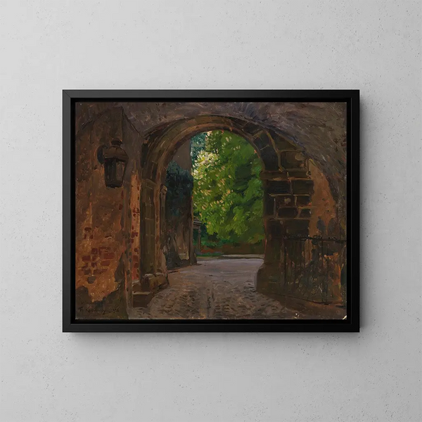 Porte de la ville, entrée du château de Wiesenburg en Marche - Friedrich Kallmorgen — gerahmtes Bild an der Wand