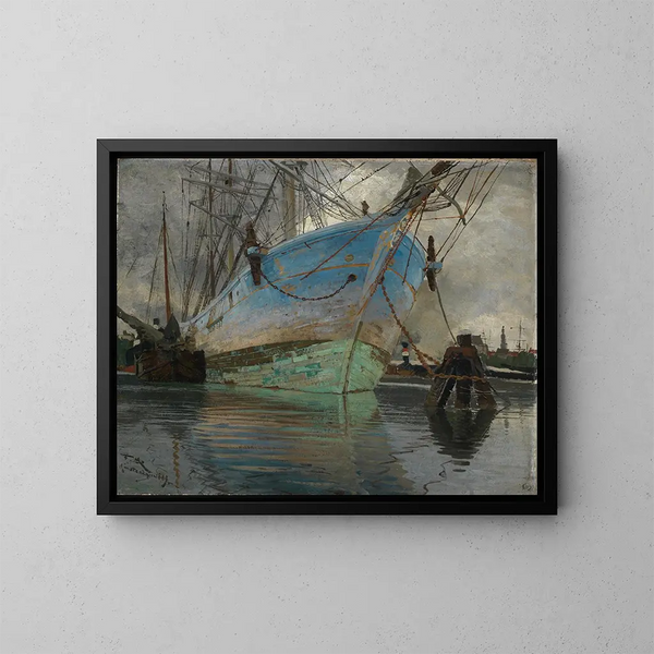 Bateaux dans le port d'Amsterdam - Friedrich Kallmorgen — gerahmtes Bild an der Wand