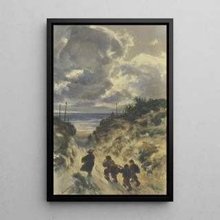 Friedrich Karl Hausmann - Hohlweg am Seestrand mit vier Mnnern 1852.webp