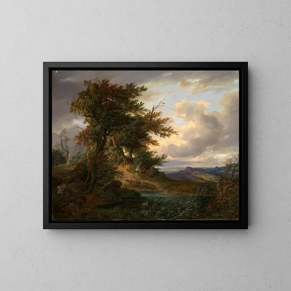 Landschaft mit Eichen am Meer - Friedrich Preller der Ältere — gerahmtes Bild an der Wand