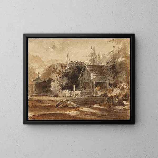 Ansicht eines Schweizer Dorfes - Friedrich Salathé — gerahmtes Bild an der Wand