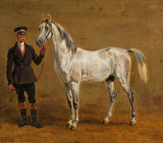 Graues Pferd mit Kavallerieoffizier - Friedrich Voltz — Ansicht des Kunstwerks