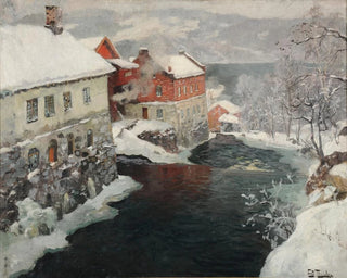 Fabriken in Norwegen, die beiden Mühlen am Fluss Mesma - Frits Thaulow — Ansicht des Kunstwerks