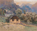 Eine kleine Kirche und eine Hütte in den Bergen des Gesäuse in Johnsbach - Fritz Lach — Ansicht des Kunstwerks