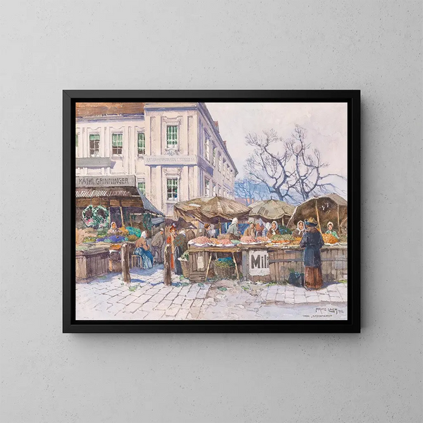 Markt am Naschmarkt in Wien - Fritz Lach — gerahmtes Bild an der Wand