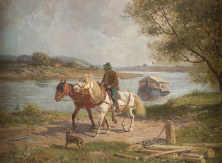 Fritz Van Der Venne - Farmer with horses by a river.webp