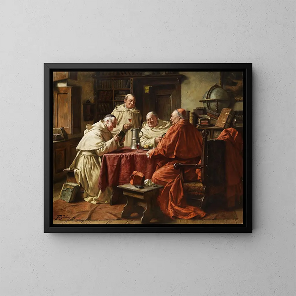 Kardinal mit München in einer Klosterbibliothek - Fritz Wagner — gerahmtes Bild an der Wand