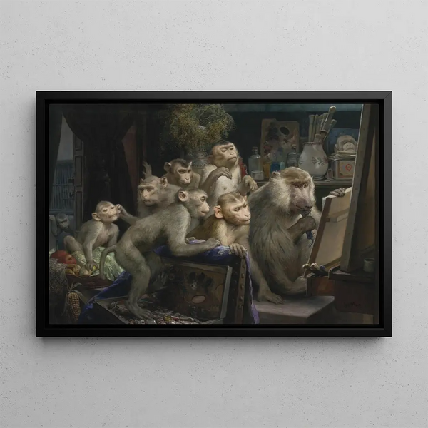 Die Besuch im Atelier - Gabriel von Max — gerahmtes Bild an der Wand