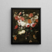Stillleben mit Rosen, Tulpen und anderen Blumen in einer Vase mit Brombeeren und einer Nachtfalter - Gaspar Peeter Verbruggen der Ältere — gerahmtes Bild an der Wand