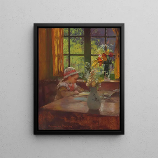 Gaston La Touche - A young girl with bonnet reading by a window.webp