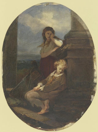 Georg Cornicelius - Zwei sitzende Kinder mit Harfe.webp