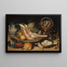 Naturstillleben mit Kalbshaxe, Insekten und Meise - Georg Flegel — gerahmtes Bild an der Wand