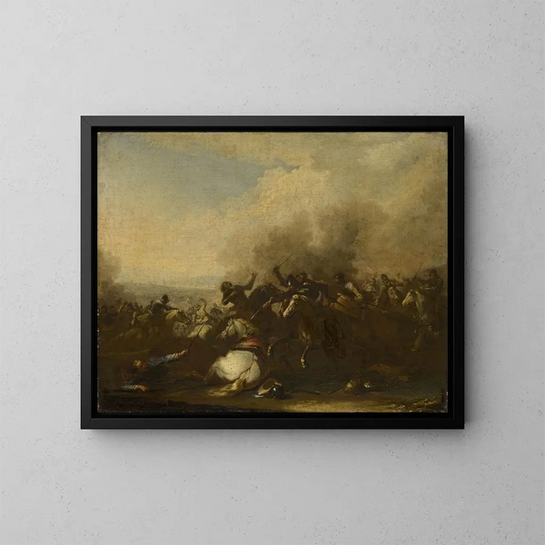 Kampf der Reiter von Augsburg - Georg Philipp Rugendas der Ältere — gerahmtes Bild an der Wand