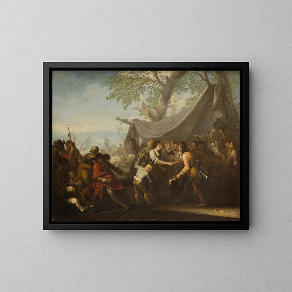 Ereignis in einem Militärlager - Georg Philipp Rugendas der Ältere — gerahmtes Bild an der Wand