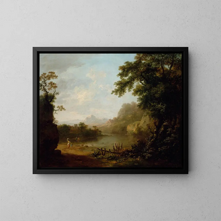 Ein bewaldetes Flusslandschaft im italienischen Stil mit Figuren - George Barret — gerahmtes Bild an der Wand