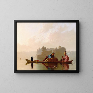 Die Händler pelztiere am Missouri - George Caleb Bingham — gerahmtes Bild an der Wand