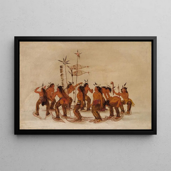 Schneeschuh-Tanz bei erstem Schnee - George Catlin — gerahmtes Bild an der Wand