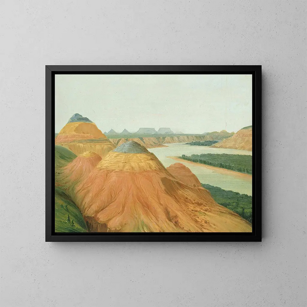 Ansicht im großen Bogen des Ober-Missouri - George Catlin — gerahmtes Bild an der Wand