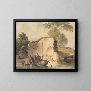 Eine Flussszene - George Chinnery — gerahmtes Bild an der Wand