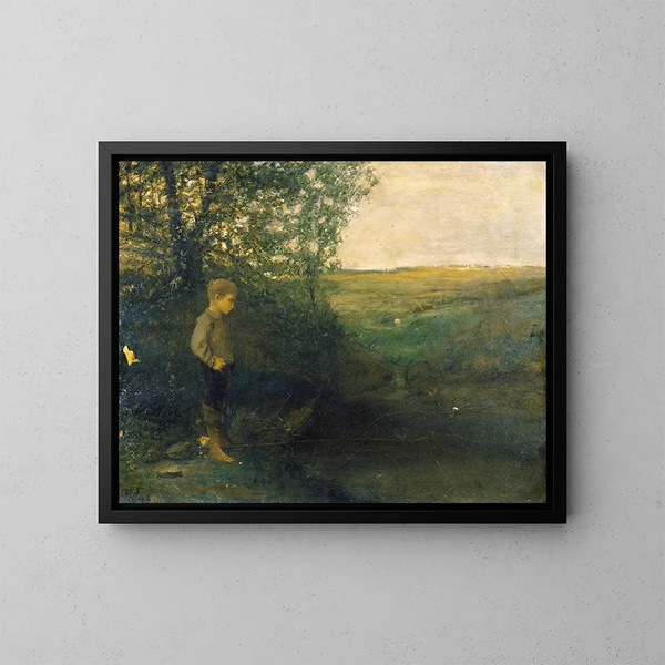 Junge beim Angeln - George Fuller — gerahmtes Bild an der Wand