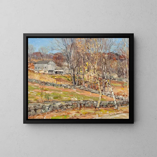 Bauernhof und Zaun aus Stein - George Gardner Symons — gerahmtes Bild an der Wand