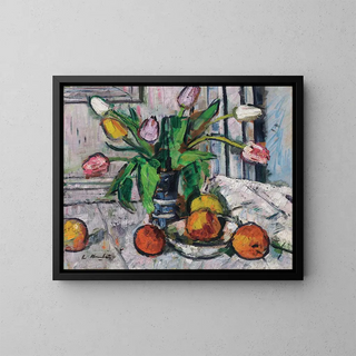 Tulpen in einer blauen Vase - George Leslie Hunter — gerahmtes Bild an der Wand