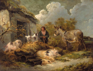 eines Bauernjungen mit einem Esel, Schweinen und einem Hirtenhund - George Morland — Ansicht des Kunstwerks