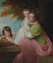 Gruppenporträt von Dorothy Stables 1753-1832 mit ihren Töchtern Harriet 1774-1827 und Maria 1775-1821 in einer bewaldeten Landschaft - George Romney — Ansicht des Kunstwerks