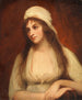 Porträt der Mary Tighe (1772–1810) – George Romney — Ölbild von 1794–1795 mit weißer Haube und rotbraunem Hintergrund