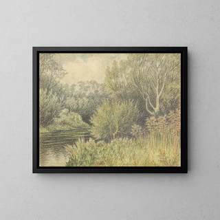 Szene am Fluss ohne Titel mit Weiden - George Sherriff — gerahmtes Bild an der Wand
