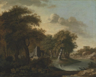 Eine Ansicht in der Nähe von Arundel, Sussex, mit Ruinen am Wasser - George Smith — Ansicht des Kunstwerks