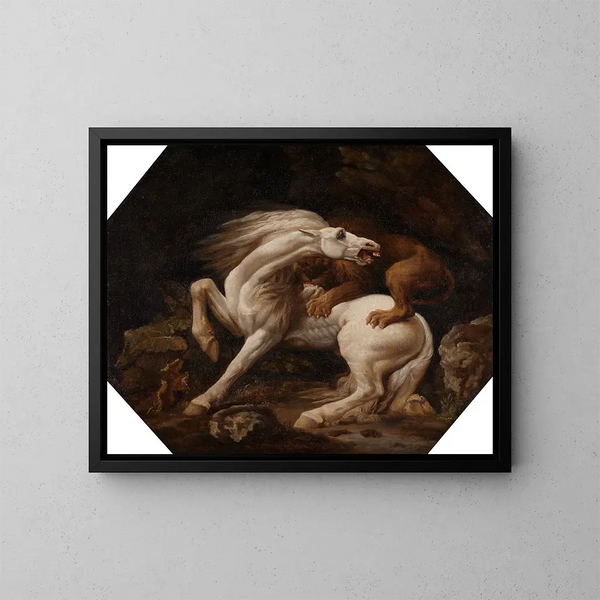 Pferd angegriffen von einem Löwen - George Stubbs — gerahmtes Bild an der Wand