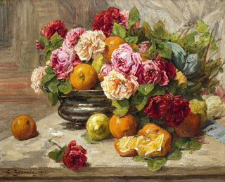 Naturstillleben mit Rosen und Früchten - Georges Jeannin — Ansicht des Kunstwerks