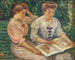 Blanche Viau und Alice Viau, zwei junge Mädchen, die auf einer Bank lesen - Georges d'Espagnat — Ansicht des Kunstwerks