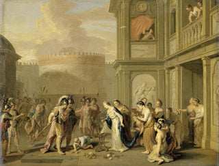 Cleopatra, die Alexander den Großen nach seiner Eroberung von Mazaka Wein anbietet - Gerard Hoet — Ansicht des Kunstwerks