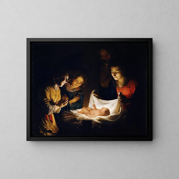 Anbetung des Kindes - Gerard van Honthorst — gerahmtes Bild an der Wand
