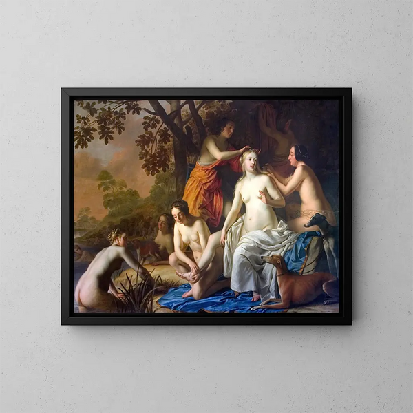 Diane und ihre Nymphen - Gerard van Honthorst — gerahmtes Bild an der Wand