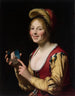 Fröhliches Mädchen, eine Kurtisane, die ein obszönes Bild hält - Gerard van Honthorst — Ansicht des Kunstwerks