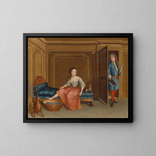 Dame, die sich für ein Bad auszieht - Gerardus Duyckinck I — gerahmtes Bild an der Wand