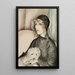 Junge Dame mit schwarzem Kappenhut und kleinem weißen Hund - Gerda Wegener — gerahmtes Bild an der Wand