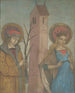 Diptychon der Heiligen Achatius, Barbara, Apollonia und Sebald - Deutsche Schule — Ansicht des Kunstwerks