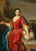 Portrait einer edlen Dame im Hermelinmantel mit einem Hund - Deutsche Schule — Ansicht des Kunstwerks