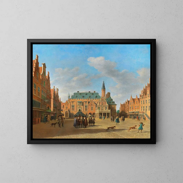Der große Markt in Haarlem mit dem Rathaus - Gerrit Adriaensz Berckheyde — gerahmtes Bild an der Wand