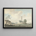 Landschaft bei den Dünen mit einem Kilometerstein und zwei Spaziergängern - Gerrit Toorenburgh — gerahmtes Bild an der Wand