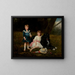 Ein Porträt von zwei Kindern mit ihrem Lieblingshund in einer blühenden Landschaft - Géza Vastagh — gerahmtes Bild an der Wand