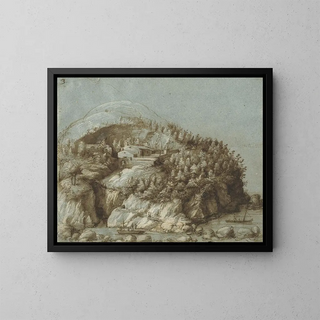 Landschaft mit sanften Hügeln und Schiffen - Gherardo Cibo — gerahmtes Bild an der Wand