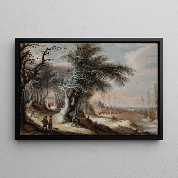 Winterlandschaft mit Dorfbewohnern auf einem Weg - Gijsbrecht Leytens — gerahmtes Bild an der Wand