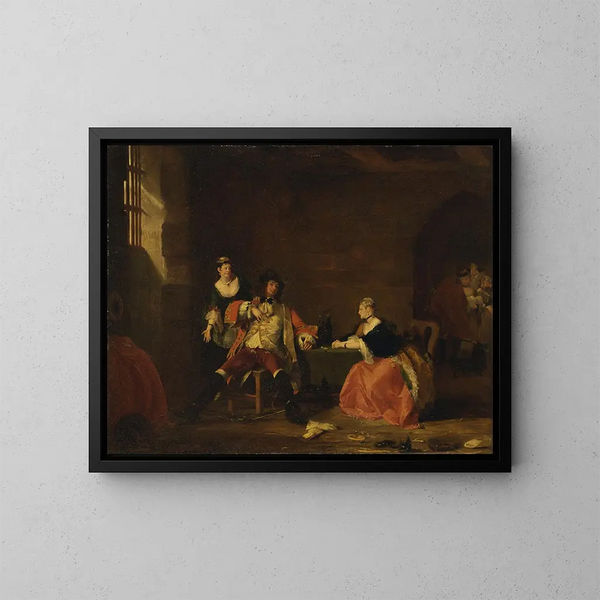 Der Kapitän Macheath gerügt von Polly und Lucy in L'Opéra des gueux - Gilbert Stuart Newton — gerahmtes Bild an der Wand