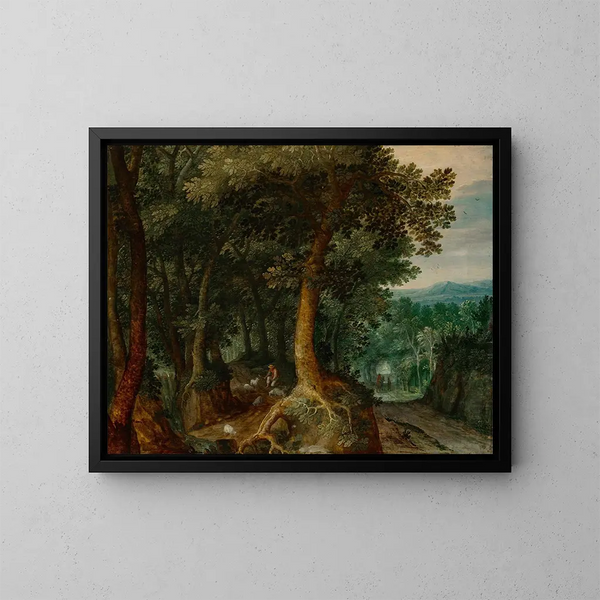 Ein Hirte in einer bewaldeten Landschaft - Gillis van Coninxloo — gerahmtes Bild an der Wand