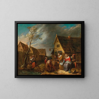Eine fröhliche Gesellschaft von Bauern vor einer Taverne - Gillis van Tilborgh — gerahmtes Bild an der Wand